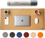 Nordik Leather Desk Mat Cable Organizer (Alaskan Gray 35 X 17 inch) Premium Extended Mouse Mat for Home Office Accessories - Non-Slip Vegan Leather Desk Pad Protector & Desk Blotter Pad - Champagne Beige