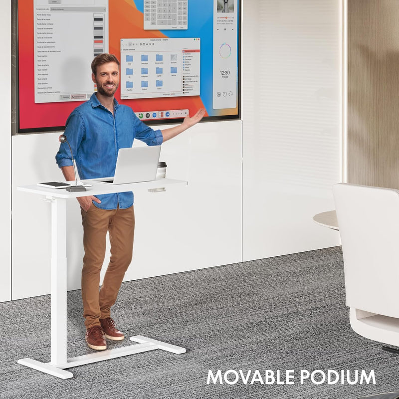 Mobile Standing Desk with Wheels Pneumatic Laptop Desk Rolling Computer Cart Movable Height Adjustable Small Sit Stand Desk Computer Workstations Home Use27.6" W x 15.7" D,White - 28x16 White