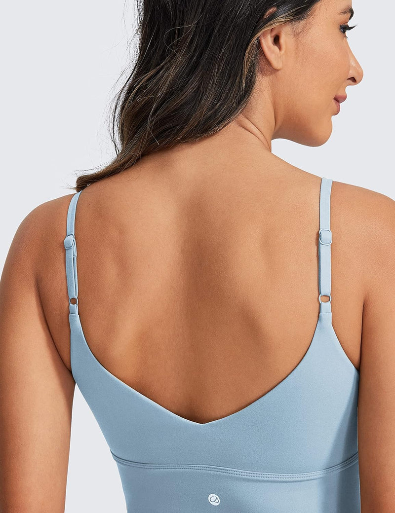 CRZ YOGA Women's V Back Longline Sports Bra with Adjustable Straps Wireless Workout Padded Yoga Bra Cropped Tank Tops