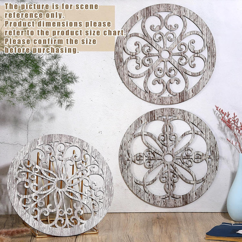 Yulejo 4 Pcs Thicken Rustic Wall Decor Farmhouse Wall Art Wooden Hollow Carved Design Decor Rustic Round Wall Art for Living Room Bedroom Hallway Decor Kitchen Wall (Black, Brown,9.8 x 9.8 Inch)