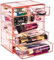 Sorbus Acrylic Clear Makeup Organizer - Big & Spacious Cosmetic Display Case - Stylish Designed Jewelry & Make Up Organizers and Storage for Vanity, Bathroom (4 Large, 2 Small Drawers) - 3 Large, 4 Small Drawers Pink