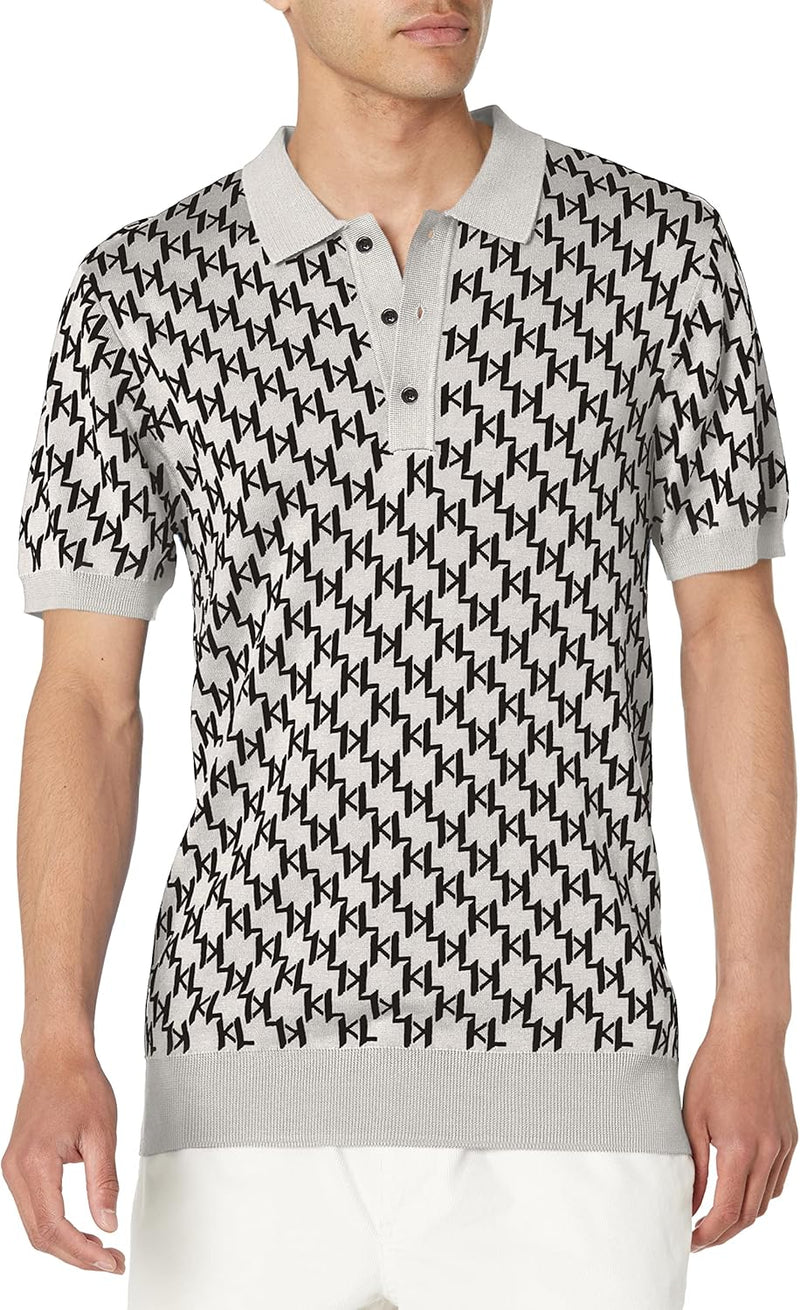 Karl Lagerfeld Paris Men's All Over Logo Sweater Polo Cotton