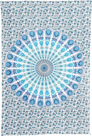 Bless International, Indian Wall Hanging Psychedelic Hippie Bohemian Peacock Mandala Tapestry Bed Sheet Gold Pink Blue King 225x265cm
