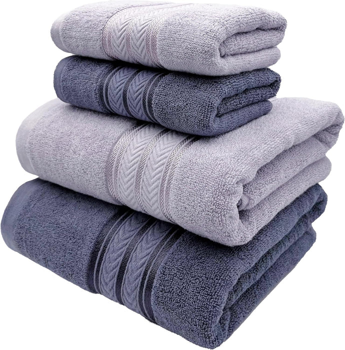 4 Pcs Pure Cotton Bath Towels Set70x140cm 2pcs 35x75cm 2pcs Soft AbsorbentQuick Drying Hotel Bathroom Travel Family SPA Dormitory and Home use Towels (Beige+Brown)