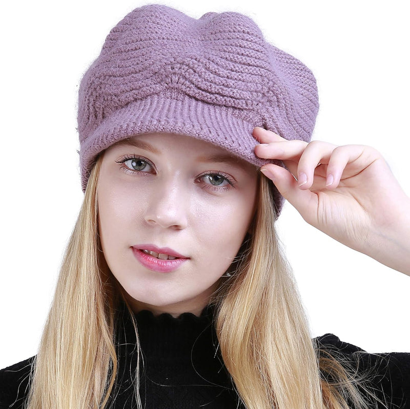 Muryobao Women's Winter Warm Slouchy Cable Knit Beanie Skull Hat with Visor