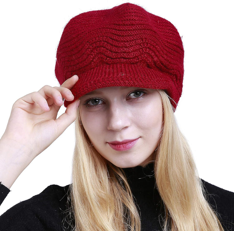 Muryobao Women's Winter Warm Slouchy Cable Knit Beanie Skull Hat with Visor
