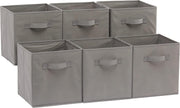Amazon Basics Collapsible Fabric Storage Cube/Organiser with Handles, Pack of 6, Solid Grey, 26.6 x 26.6 x 27.9 cm - Solid Grey 26.67 x 26.67 x 27.94 centimeters(Pack of 6)