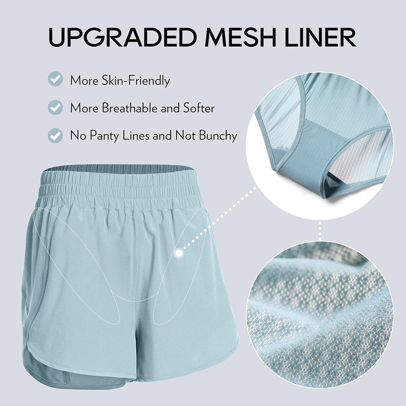 CRZ YOGA Women's High Waisted Running Shorts Mesh Liner - 3'' Dolphin Quick Dry Athletic Gym Track Workout Shorts Zip Pocket