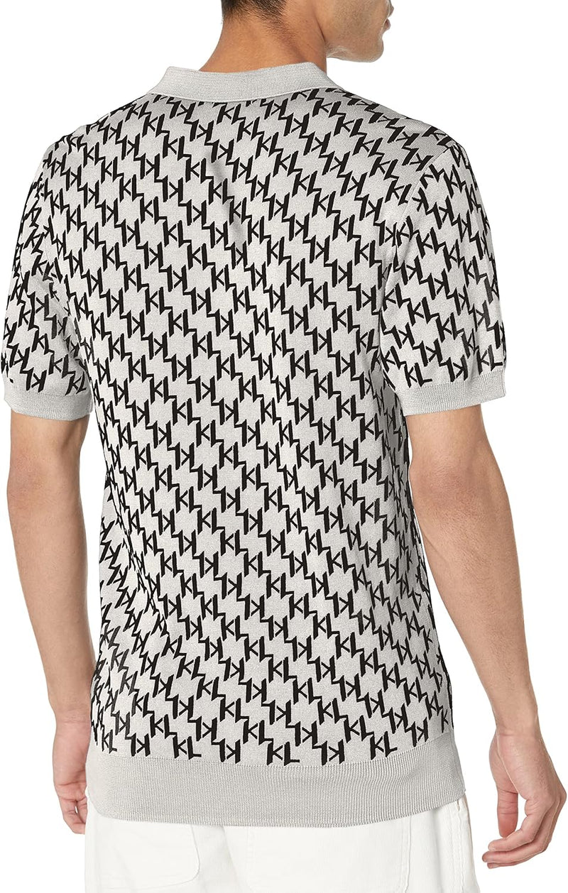 Karl Lagerfeld Paris Men's All Over Logo Sweater Polo Cotton