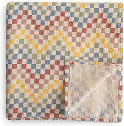 Organic Cotton Muslin Baby Blanket - Extra Soft Breathable Newborn Baby Blanket for Swaddling, Nursing & Cuddling - Pre-Washed for Delicate Skin Caramel Dots - Retro Check