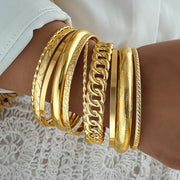 Gold Bangle Bracelets for Women, 14K Gold Plated Stackable Indian Bangles Set, Multi Layer Textured Chunky Boho Jewelry