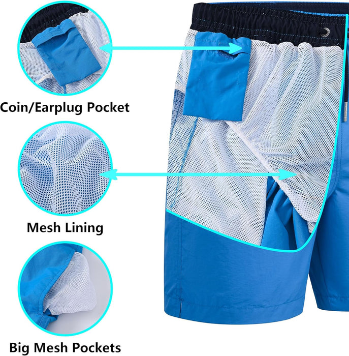 RBYEKP Mens Swimming Trunks 2 Pack Quick Dry Beach Surfing Shorts for Men Elastic Waist Board Short with Mesh Lining(Slim Fit)