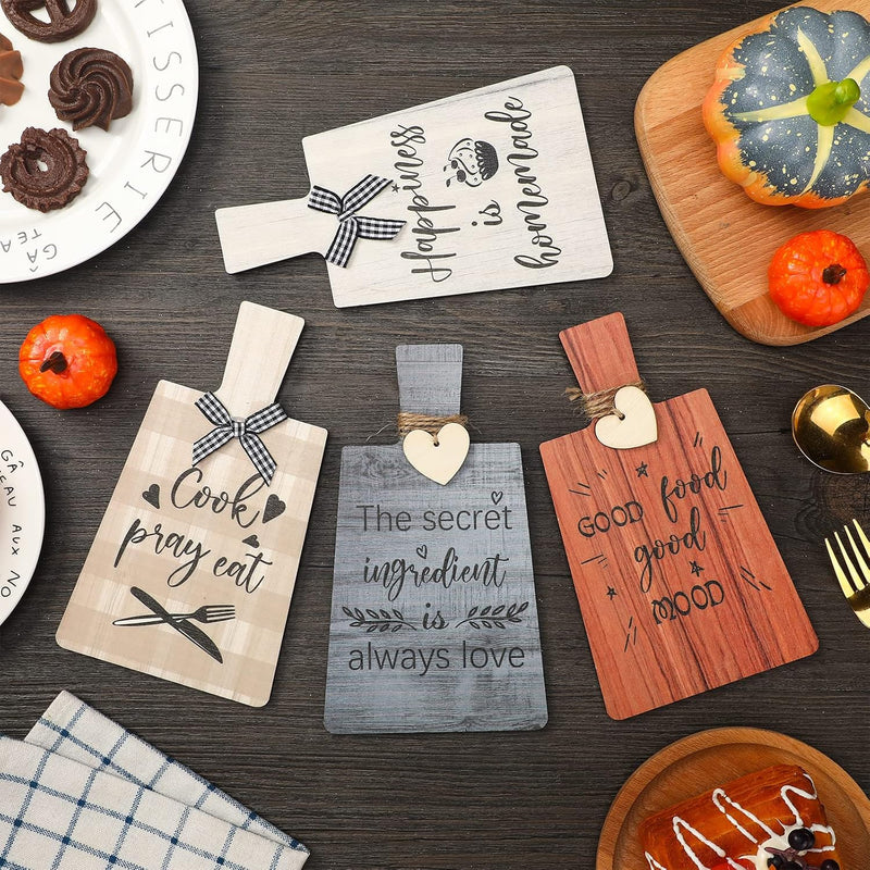 Chunful 4 Pcs Kitchen Farmhouse Rustic Letters Wooden Cutting Board Sign Retro Wood Hanging Wall Decor for Home Cabinets Dining Living Room Restaurant Cafe Decorations, 4 x 7 Inches