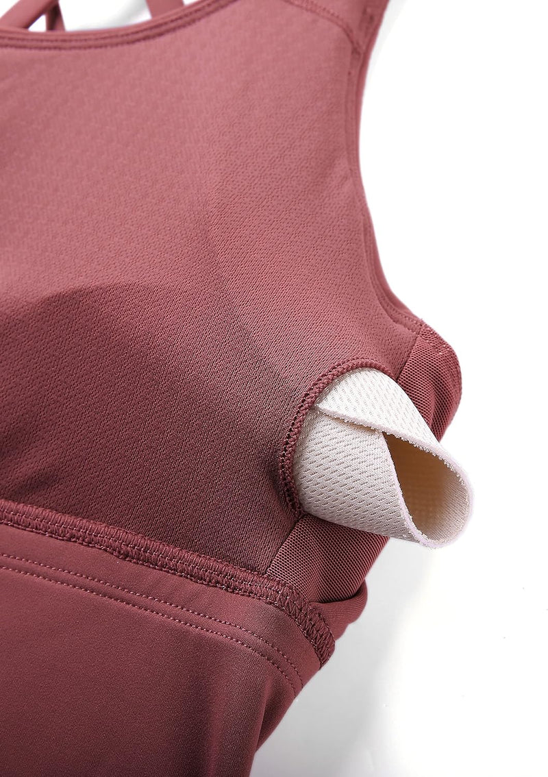 CRZ YOGA Women's Longline Strappy Sports Bras for Women Wirefree Padded Yoga Bras Tops