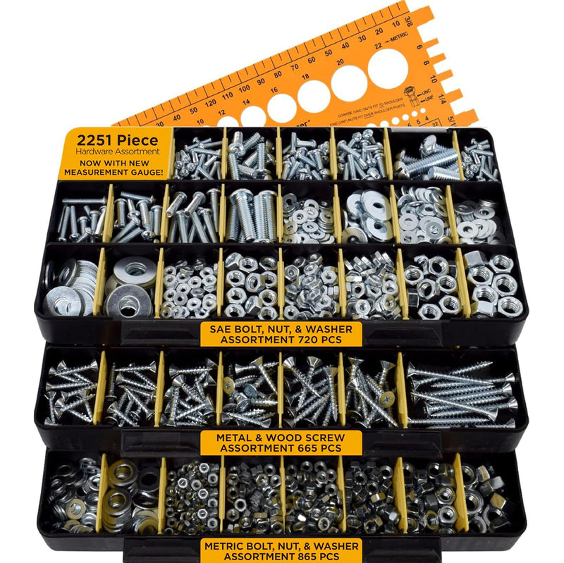Jackson Palmer 2,050 Piece Hardware Assortment Kit with Screws, Nuts, Bolts & Washers (3 Trays)