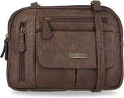 Zippy Triple Compartment Crossbody Bag - Chocolate (Austin)