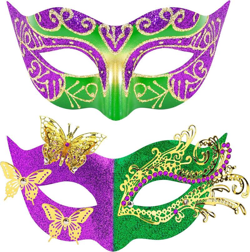 2 Stck Venezianische Maske Paar Maskerade Mask Venezianischen Maske Kostm Masken fr Damen Herren Halloween Karneval Party - Mardi Gras Butterfly