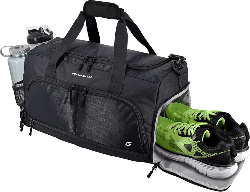 Ultimate Gym Bag 2.0: Durable Crowdsource Designed Duffel Bag with 10 Optimal Compartments, Water Resistant Pouch, Green, 11.5"H x 10.5"W x 20"L - Black