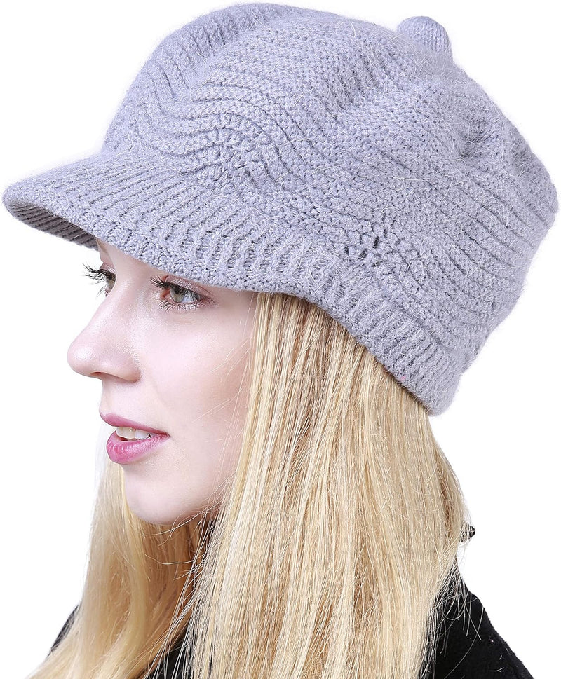 Muryobao Women's Winter Warm Slouchy Cable Knit Beanie Skull Hat with Visor
