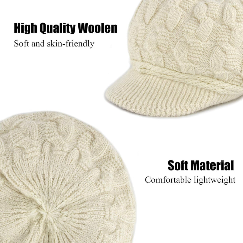Muryobao Women's Winter Warm Slouchy Cable Knit Beanie Skull Hat with Visor