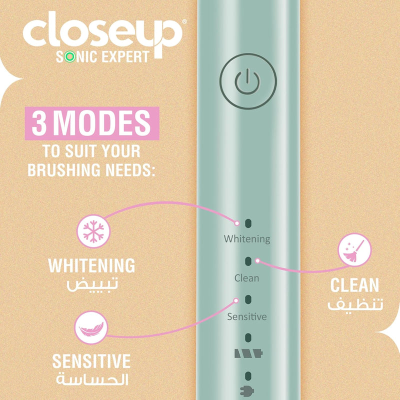 closeup Sonic Expert Green Rechargeable Toothbrush, Waterproof, with 8x Plaque Removal Power, Whitens and Cleans, Suitable for Sensitive Teeth, 1pack