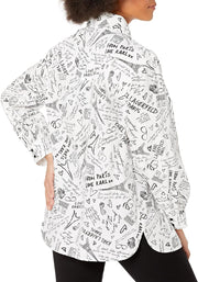 womens Long Sleeve Printed Sketch Blouse Blouse - Graphic Soft White