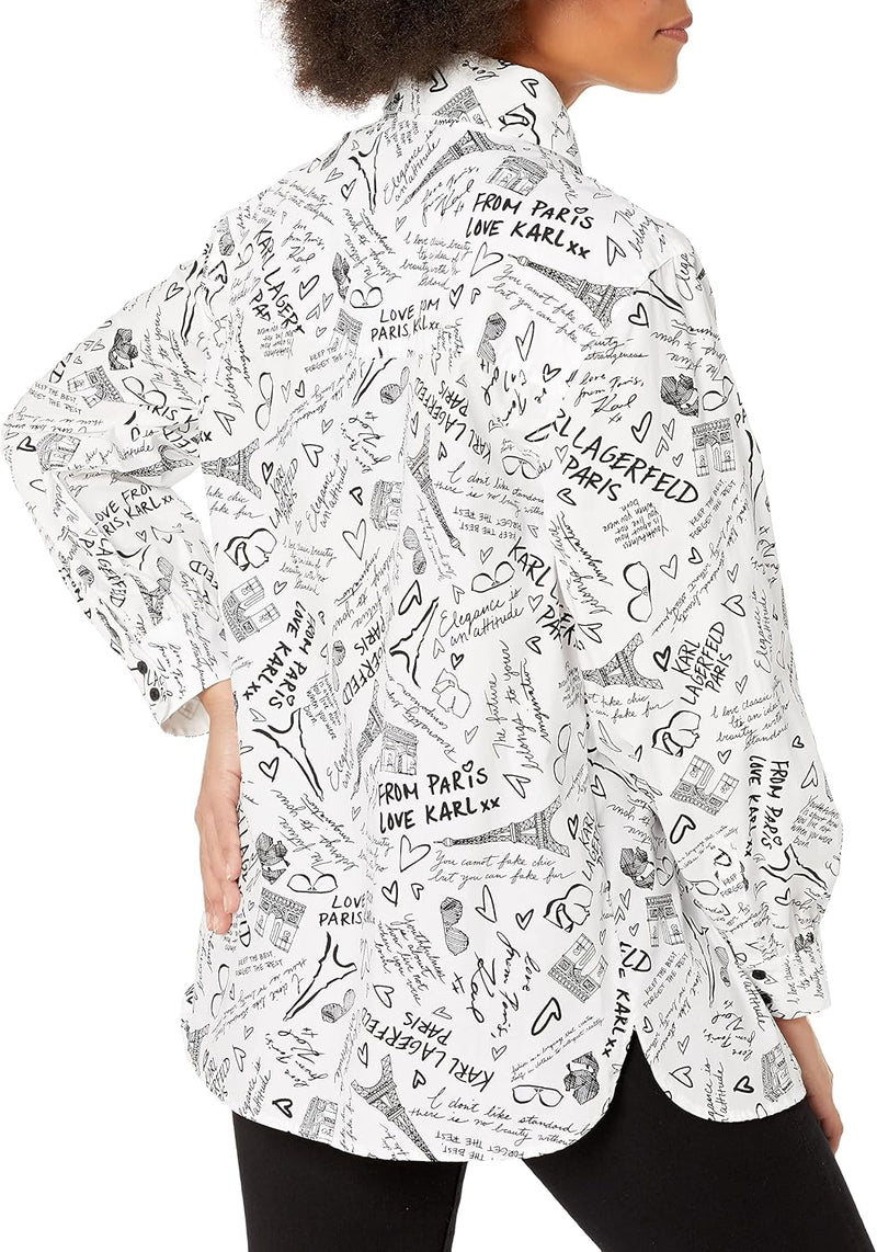 womens Long Sleeve Printed Sketch Blouse Blouse - Graphic Soft White