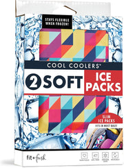 Cool Coolers Soft Ice Packs for Lunch Bags & Coolers, 2pk - Multi Prism Geo & Cobalt 5" x 7" x 0.25"