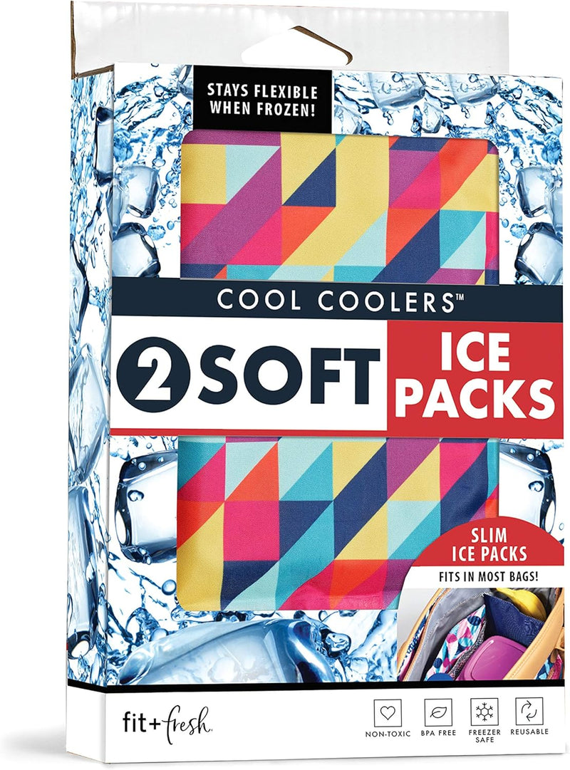 Cool Coolers Soft Ice Packs for Lunch Bags & Coolers, 2pk - Multi Prism Geo & Cobalt 5" x 7" x 0.25"