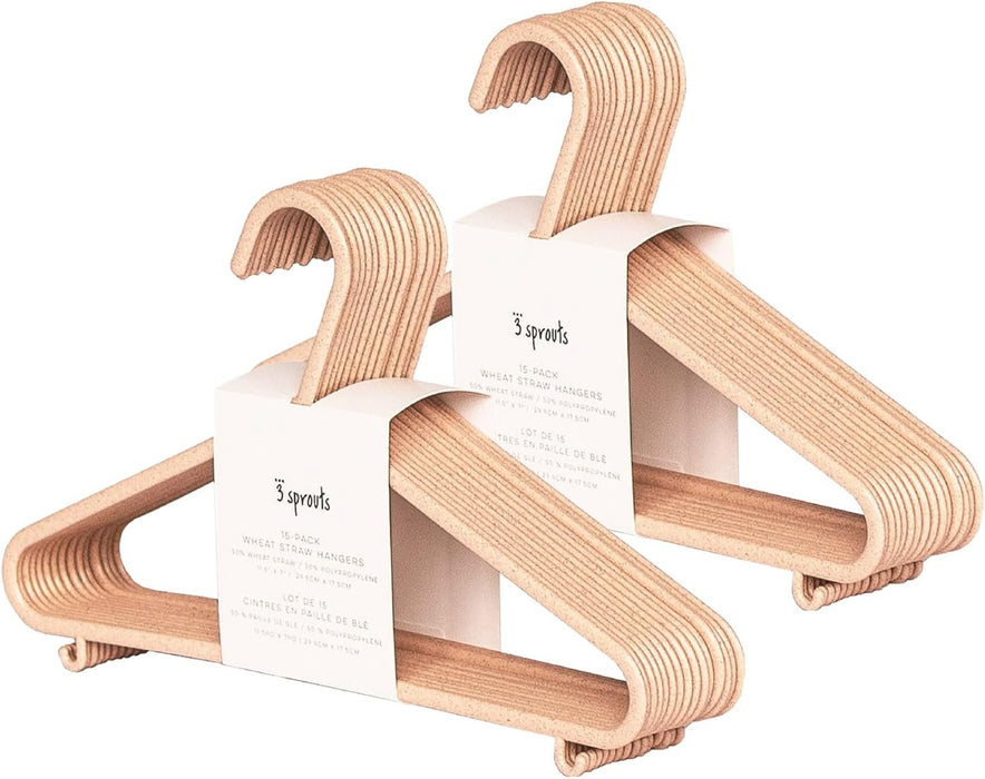 3 Sprouts Baby Wheat Straw Plastic Clothes Hangers - Pack of 30 - Speckled Gray