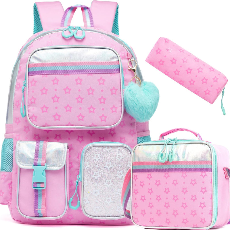 girls F00198 backpack - Star Pink 3pcs