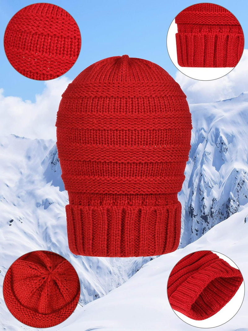 4 Pieces Women Winter Hat and Glove Set, Warm Knitted Beanie Hat Glove Snow Ski Skull Cap with Visor and Touchscreen Glove
