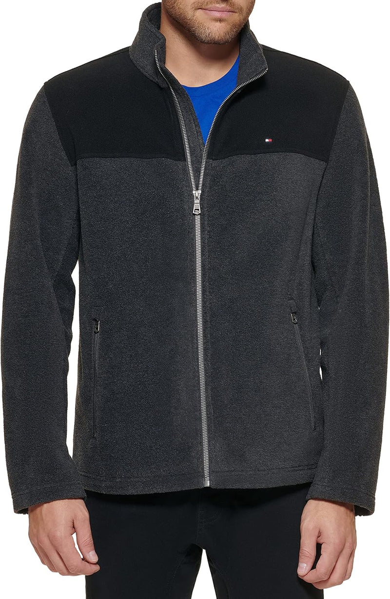 Men's Classic Zip Front Polar Fleece Jacket - Black/Charcoal