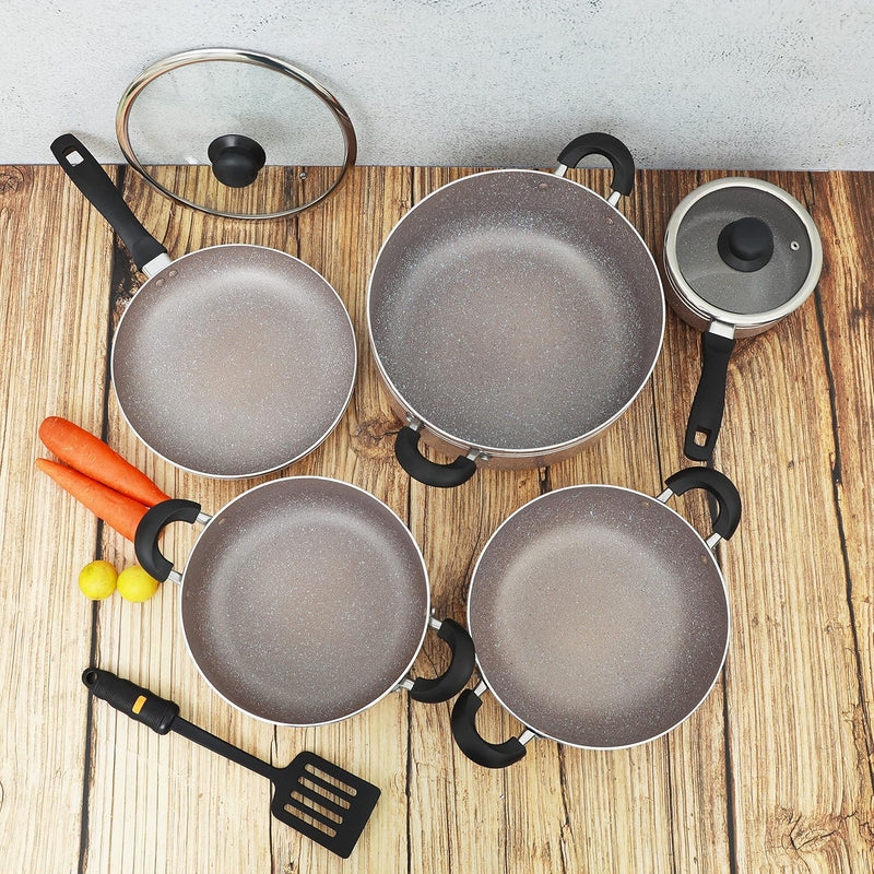 Delcasa 10-Piece Non-Stick Cookware Set with Granite Coating DC1889BGE Includes Casseroles, Sauce Pan - 10