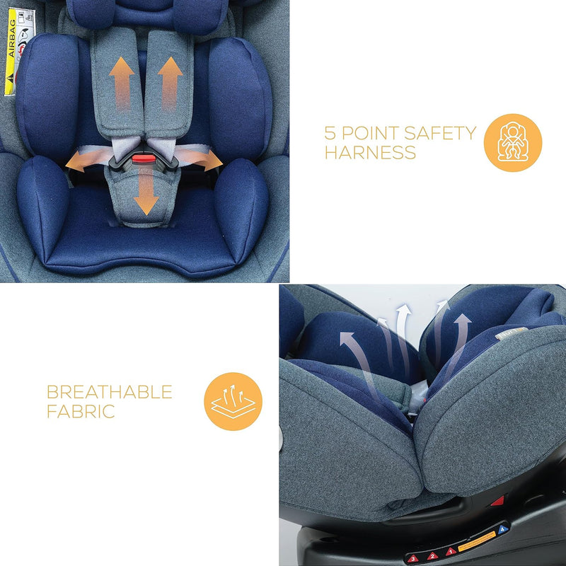 Nurtur Ultra Baby/Kids 4-in-1 Car Seat - 360 Rotation - ISOFIX 9-Level Adjustable Headrest and Canopy - 0 months to 12 years (Group 0+/1/2/3), Upto 36kg- Shiny Blue