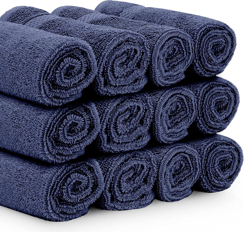 White Classic Luxury Cotton Washcloths - Small Hotel Spa Bathroom Face Towel | 12 Pack |