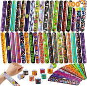 JOYIN Halloween Slap Bracelets Party Favors for Kids - 100 Pcs Friendship Bracelets Halloween Party Supplies and Decorations Snap Bracelets with Halloween Classies Pattern
