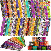 JOYIN Halloween Slap Bracelets Party Favors for Kids - 100 Pcs Friendship Bracelets Halloween Party Supplies and Decorations Snap Bracelets with Halloween Classies Pattern