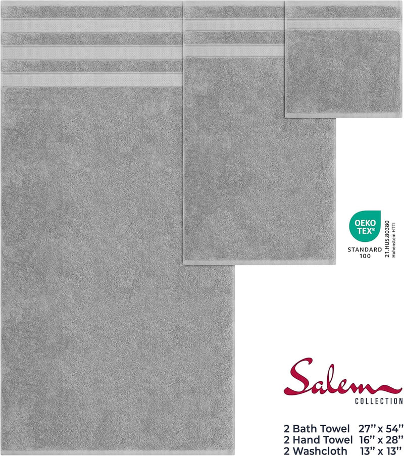 American Soft Linen GMSD 6-Piece 100% Turkish Genuine Cotton Premium & Luxury Towel Set for Bathroom & Kitchen, 2 Bath Towels, 2 Hand Towels & 2 Washcloths [Worth $72.95] - Rockridge Grey